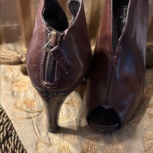 Franco Sarto Brown Peep-Toe Heeled Boots